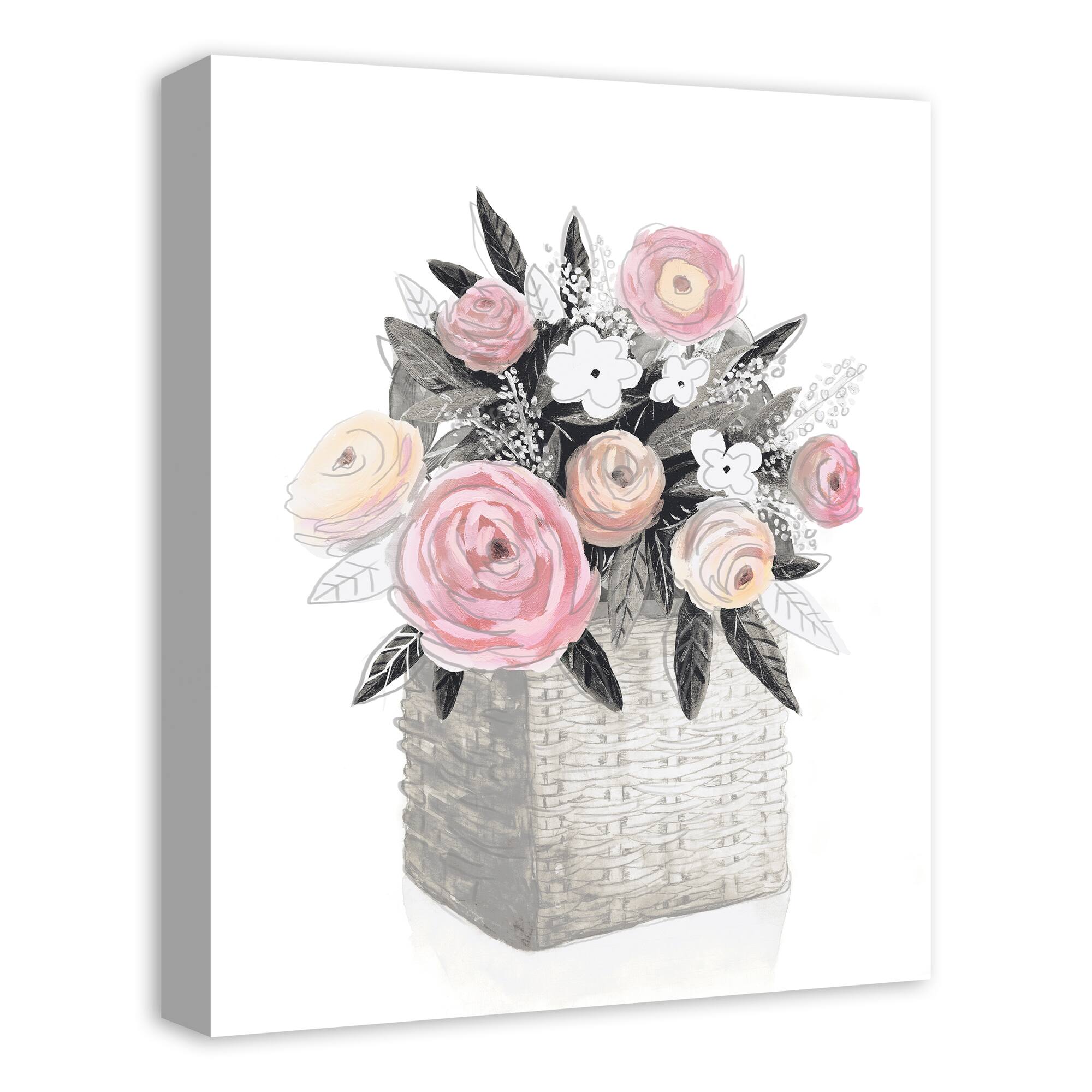 Pink Flower Basket 16" x 20" Canvas Wall Art